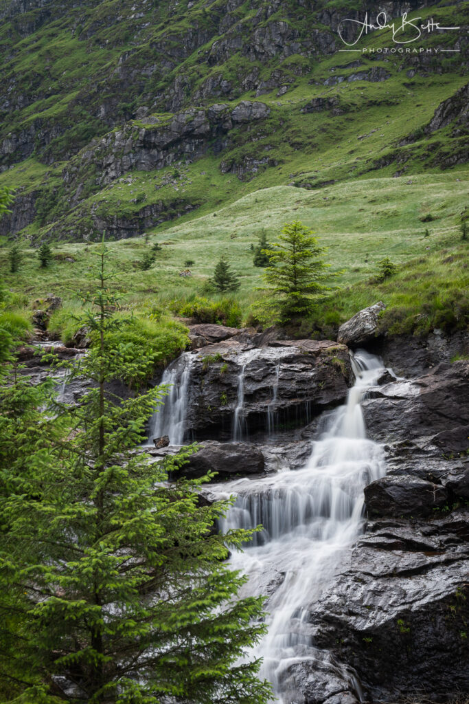 Photograph of a waterfall beside the A83
