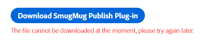 Image of the error trying to install the SmugMug publish plugin