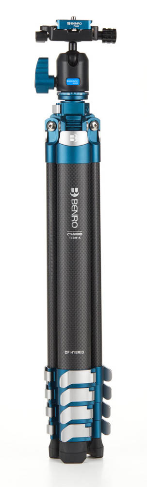 Vertical image of the Benro Cyanbird travel tripod folded up